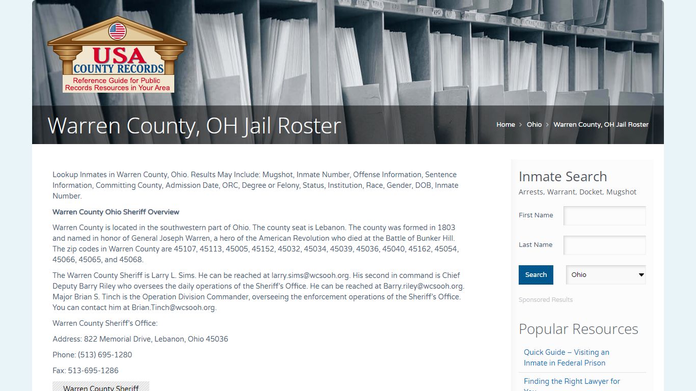 Warren County, OH Jail Roster | Name Search